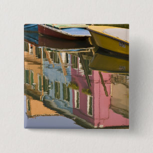 Italy, Burano. Boats on a canal with 2 Inch Square Button