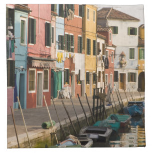 Italy, Burano. Colourful houses of line a Napkin