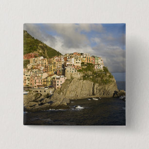 Italy, Cinque Terre, Manarola. Village on cliff. 2 Inch Square Button