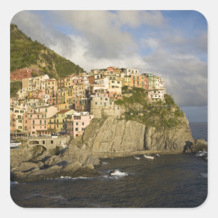 Italy, Cinque Terre, Manarola. Village on cliff. Square Sticker