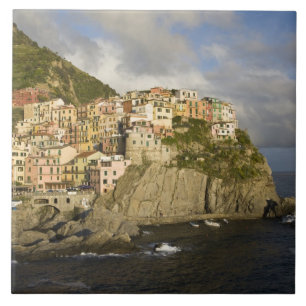 Italy, Cinque Terre, Manarola. Village on cliff. Tile