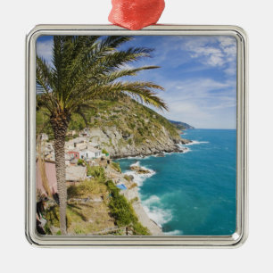 Italy, Cinque Terre, Vernazza, Hillside Town of Metal Ornament