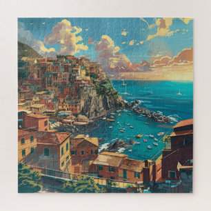 Italy Coastline with Towering Cliffs & Sunlit Town Jigsaw Puzzle