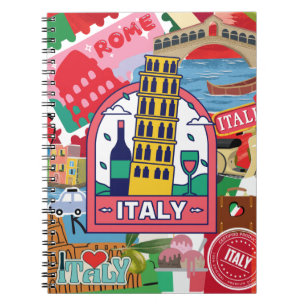 Italy - colourful travel stamps and stickers notebook