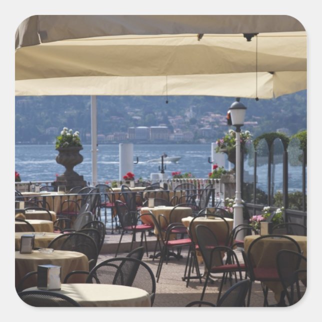 Italy, Como Province, Bellagio. Lakeside cafe. Square Sticker (Front)