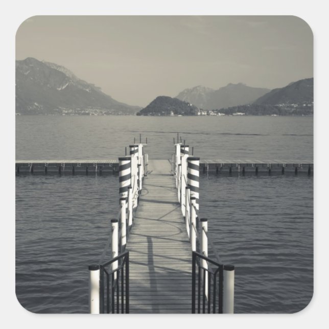 Italy, Como Province, Tremezzo. Lake pier. Square Sticker (Front)