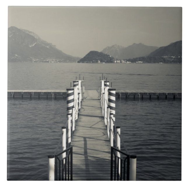 Italy, Como Province, Tremezzo. Lake pier. Tile (Front)