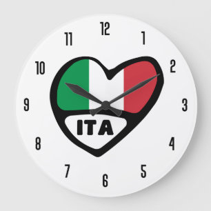 Italy Country Code ITA Flag Heart Large Clock