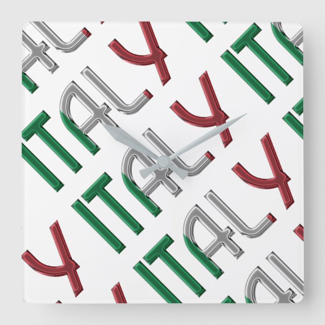 Italy Country Italian Flag Colours Typography Square Wall Clock (Front)