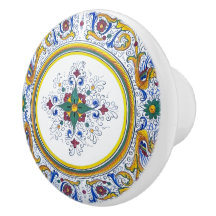 Italy Deruta Intricate Floral Motif Cabinet Drawer