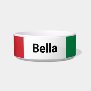 Italy Flag and Pet Name Green White and Red Pet Bowl