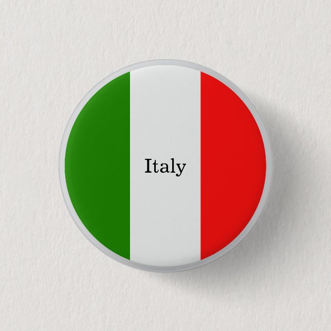 Italy, flag colours, labelled, 1 inch round button (Front)