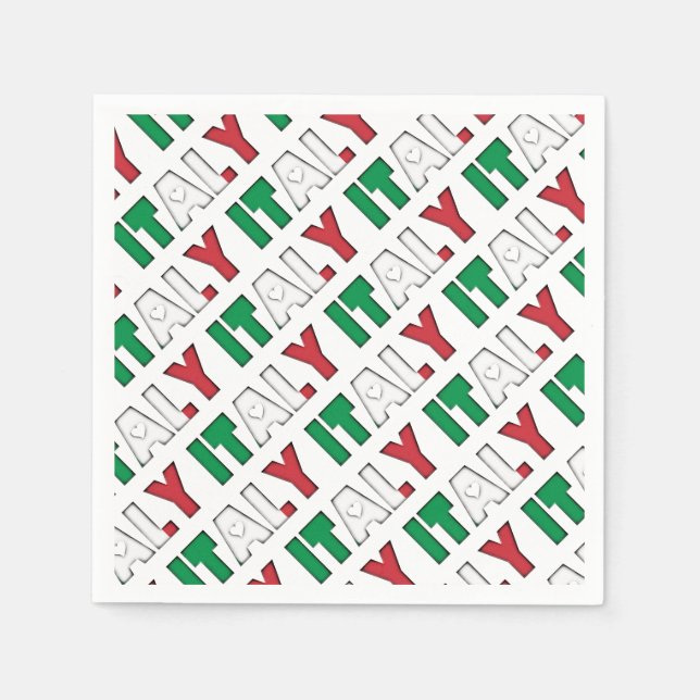 Italy Flag Colours Typography Pattern Hearts Napkin (Front)