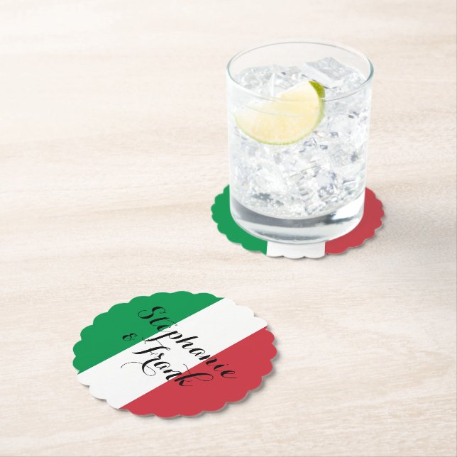 Italy Flag Colours Wedding Paper Coaster (Insitu)