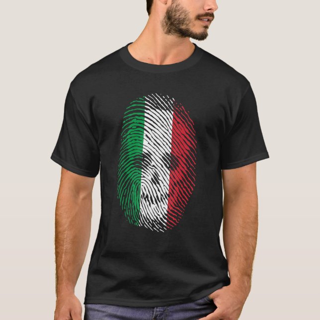 Italy Flag Fingerprint Skull Human Skeleton Head T-Shirt (Front)