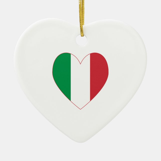 Italy Flag Heart Red Border Ceramic Ornament (Front)