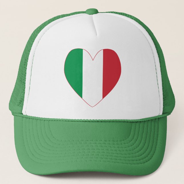 Italy Flag Heart Red Border Trucker Hat (Front)