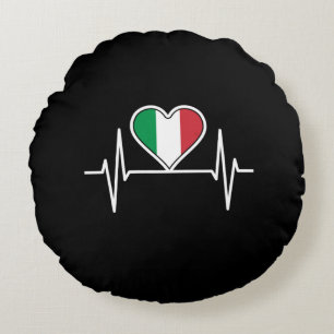 Italy Flag Heartbeat Round Pillow