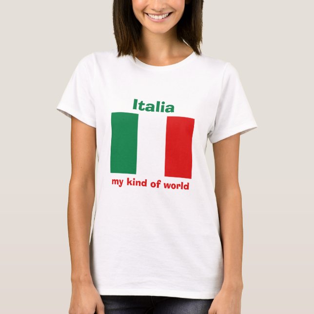 Italy Flag + Map + Text T-Shirt (Front)