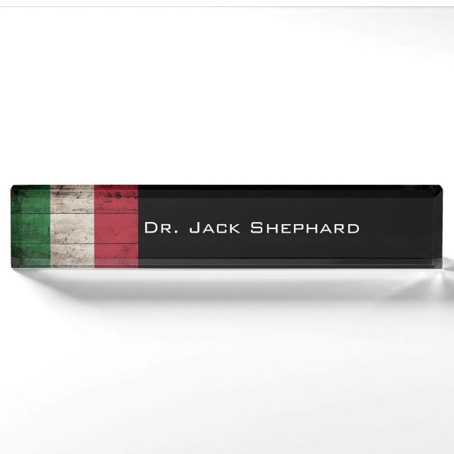 Italy Flag on Old Wood Grain Nameplate (Front)