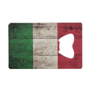 Italy Flag on Old Wood Grain Wallet Bottle Opener