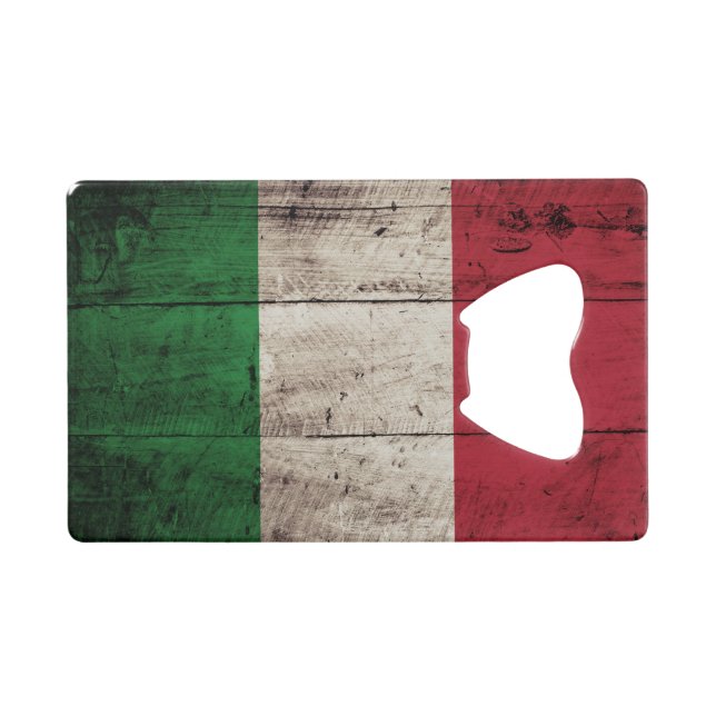 Italy Flag on Old Wood Grain Wallet Bottle Opener (Front (Horizontal))