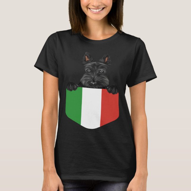 Italy Flag Scottish Terrier Dog In Pocket T-Shirt (Front)