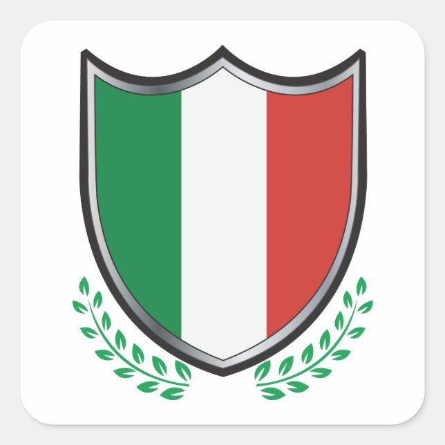 Italy Flag Shield with Laurels Square Sticker (Front)
