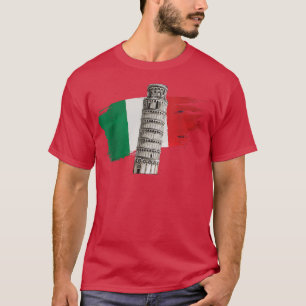 Italy Flag with Leaning Tower of Pisa in Tuscany  T-Shirt