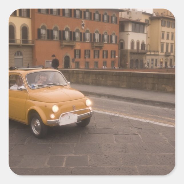 Italy, Florence. Fiat 800 Rally crosses Arno Square Sticker (Front)