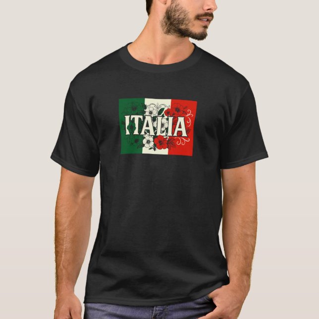 Italy Flowers Italian Flag Pride T-Shirt (Front)
