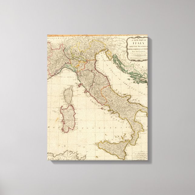 Italy hand coloured Atlas Map Canvas Print (Front)
