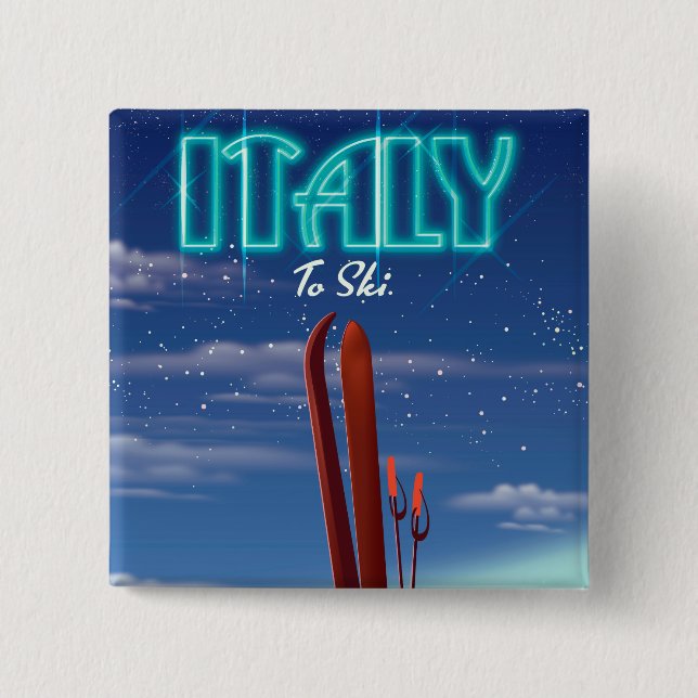 Italy 'Ice' Ski travel poster. 2 Inch Square Button (Front)