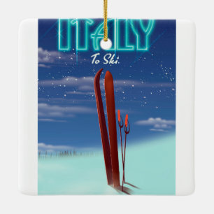 Italy 'Ice' Ski travel poster. Ceramic Ornament
