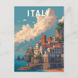 Italy Illustration Travel Art Vintage Postcard