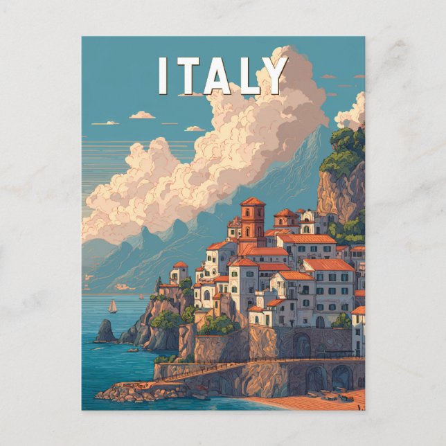 Italy Illustration Travel Art Vintage Postcard (Front)
