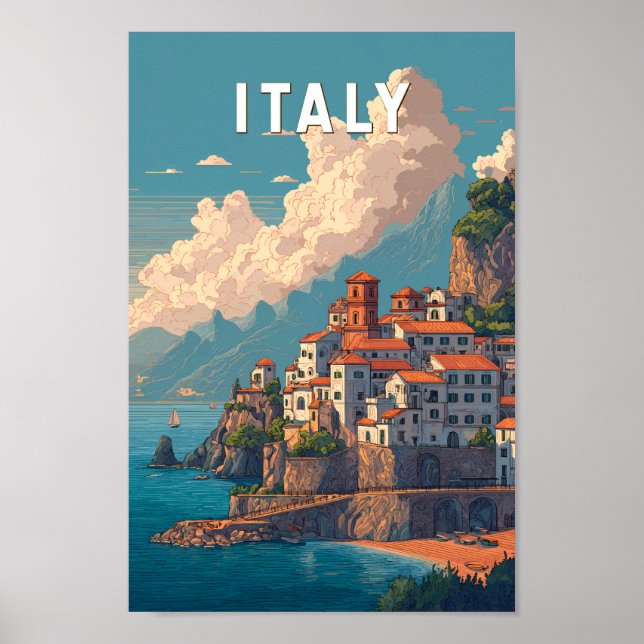Italy Illustration Travel Art Vintage Poster (Front)