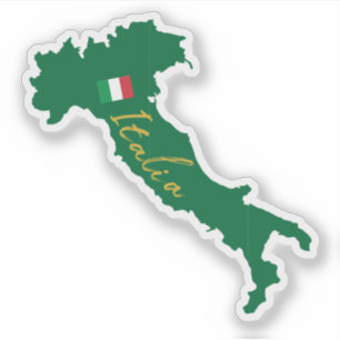 Italy Italia map outline with name and flag