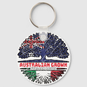 Italy Italian Australian Australia Tree Roots Flag Keychain