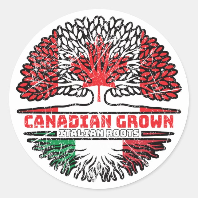 Italy Italian Canadian Canada Tree Roots Flag Classic Round Sticker (Front)