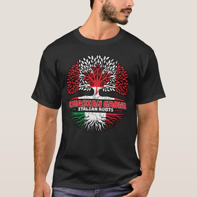Italy Italian Canadian Canada Tree Roots Flag T-Shirt (Front)