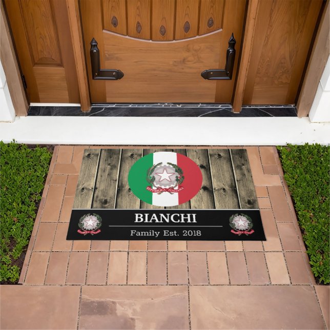 Italy & Italian Flag Rustic Wood / Family Doormat (Outdoor)
