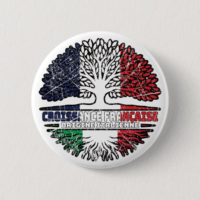 Italy Italian French France Tree Roots Flag 2 Inch Round Button (Front)