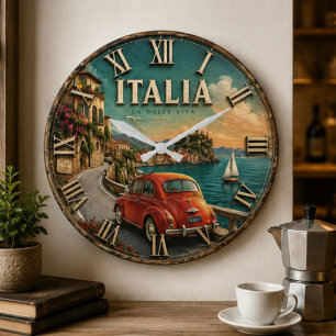 Italy La Dolce Vita Vintage Coastal Mediterranean Large Clock