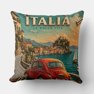 Italy La Dolce Vita Vintage Coastal Mediterranean  Throw Pillow
