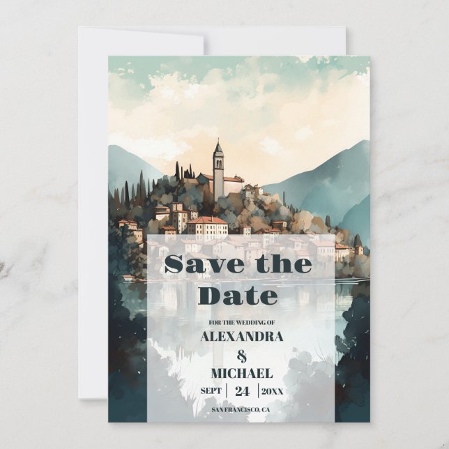 Italy Lake Como Destination Wedding Save The Date (Front)
