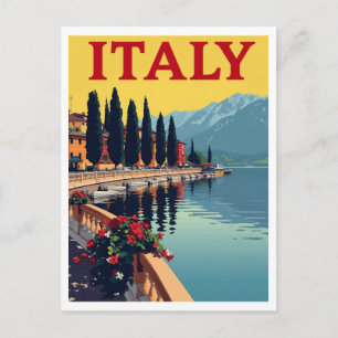 ITALY Lake View Cypress Trees Postcard