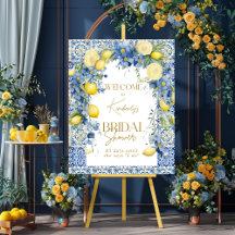 Italy Lemon Blue Tiles Bridal Shower Welcome Sign