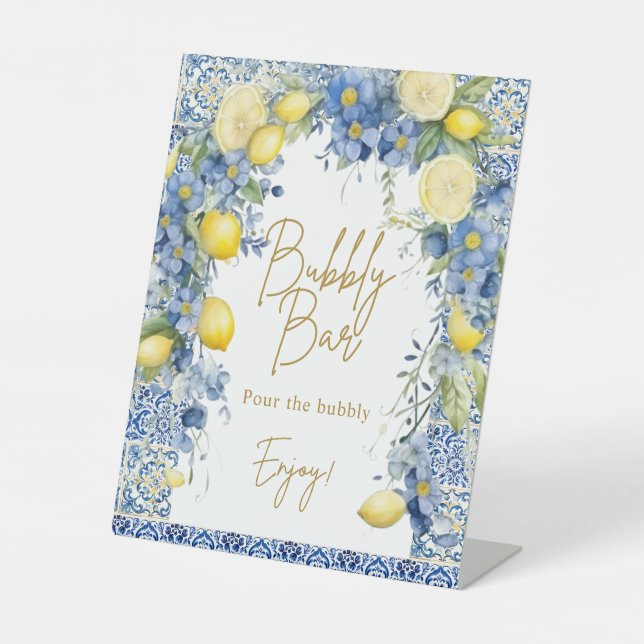 Italy Lemon Blue Tiles Bubbly Bar Sign (Front)