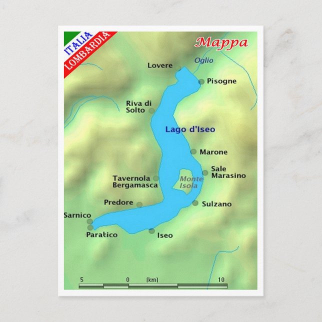 Italy - Lombardy - Lake Iseo - Map - Postcard (Front)